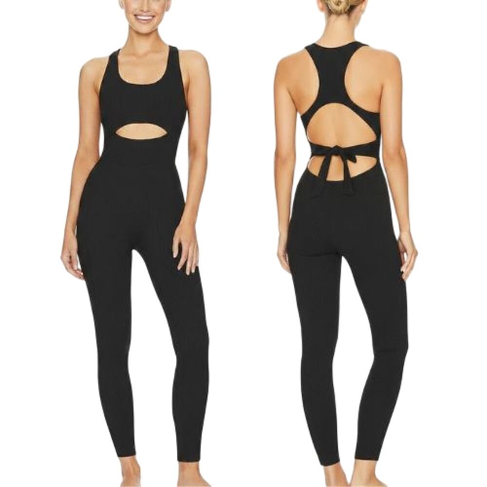 Gigi C Krizia Jumpsuit Black Racerback Ribbed Women Size Large NWT